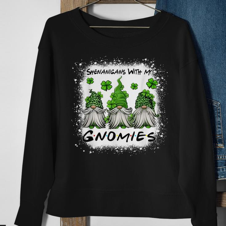Three Gnomes Shamrock Clover Leopard Bleached St Patrick Day Sweatshirt Gifts for Old Women