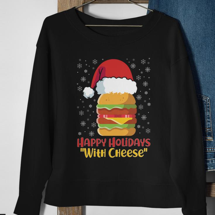 Ugly Christmas Sweater Burger Happy Holidays With Cheese V10 Sweatshirt Gifts for Old Women