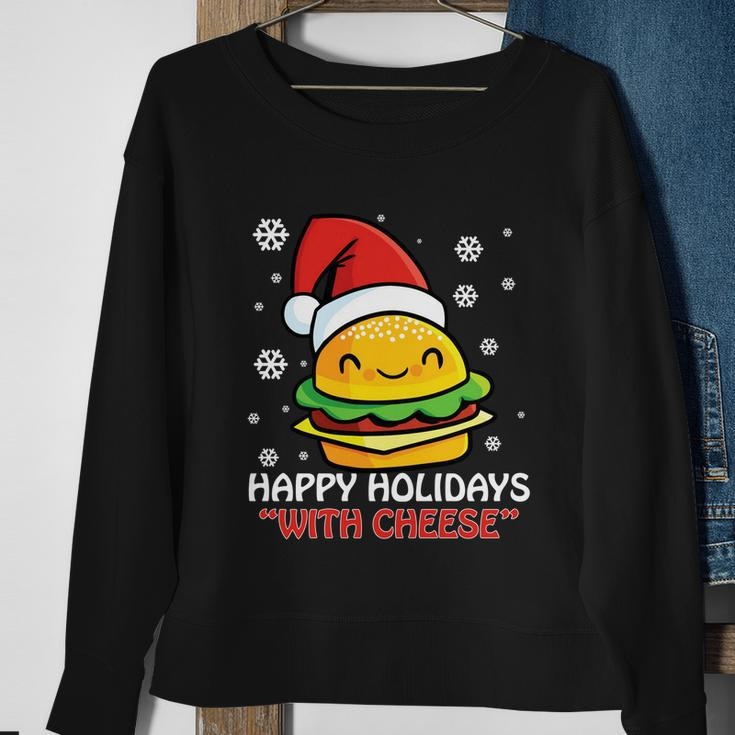Ugly Christmas Sweater Burger Happy Holidays With Cheese V16 Sweatshirt Gifts for Old Women