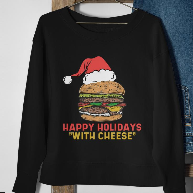 Ugly Christmas Sweater Burger Happy Holidays With Cheese V2 Sweatshirt Gifts for Old Women