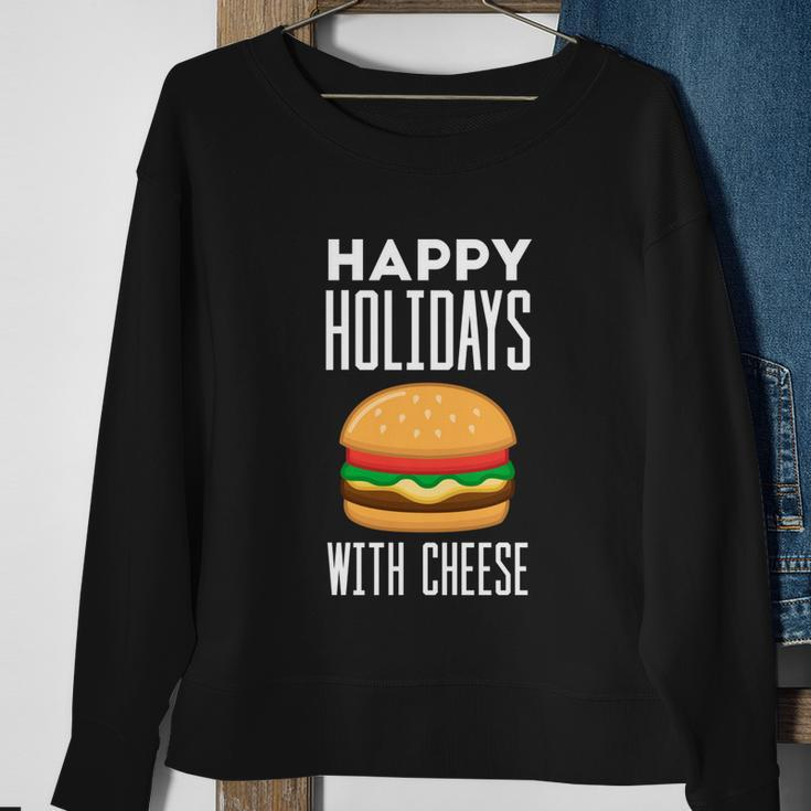 Ugly Christmas Sweater Burger Happy Holidays With Cheese V7 Sweatshirt Gifts for Old Women