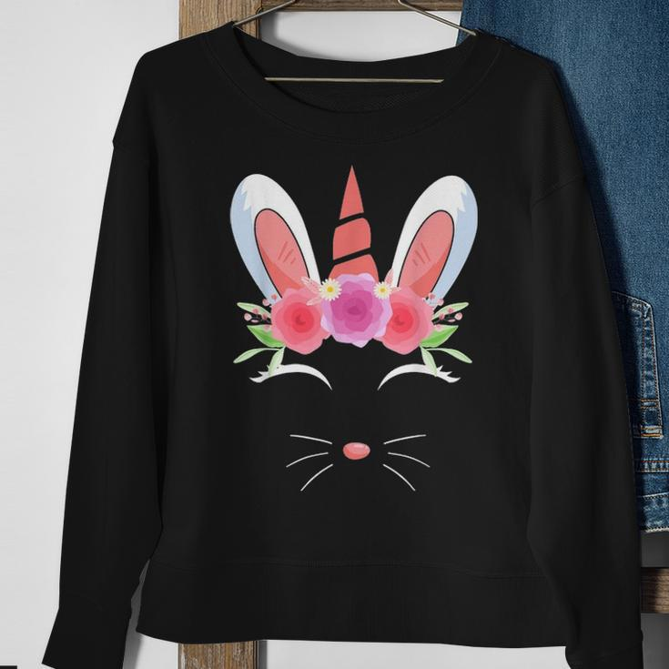 Unicorn Face Rabbit Egg Bunny Lover Gift Happy Easter Day Sweatshirt Gifts for Old Women