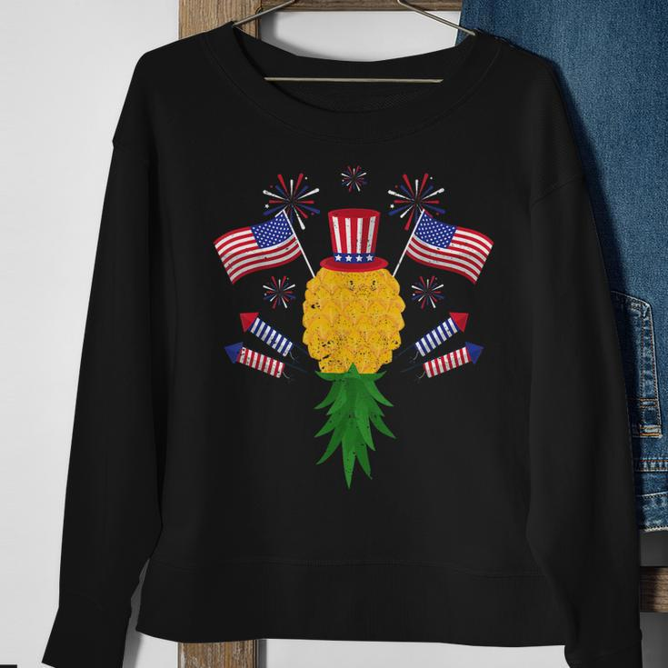 Upside Down Pineapple Swinger Power 4Th Of July Us Flag Sweatshirt Gifts for Old Women