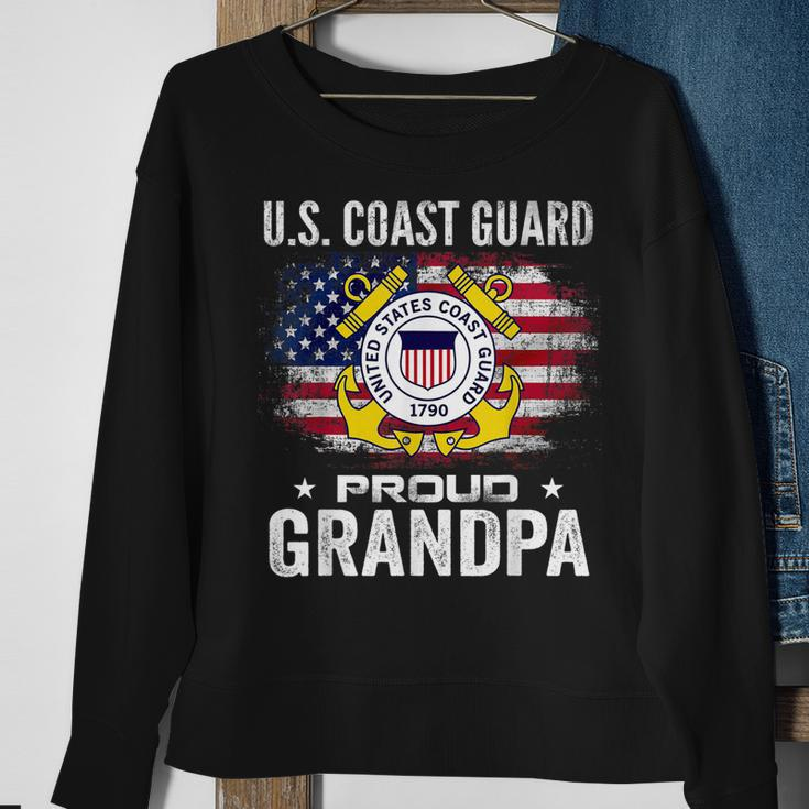 US Coast Guard Proud Grandpa With American Flag Gift Sweatshirt Gifts for Old Women
