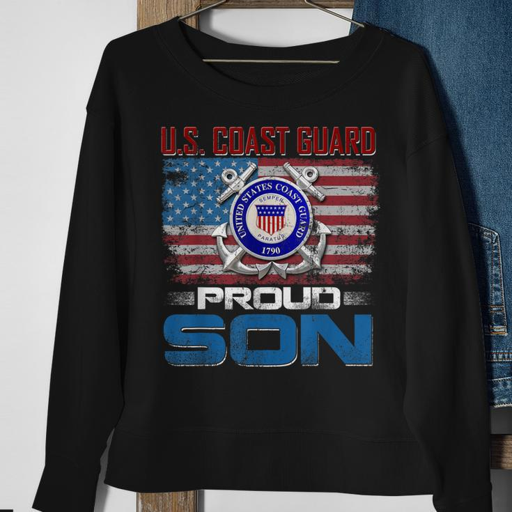 US Coast Guard Proud Son With American Flag Gift Sweatshirt Gifts for Old Women