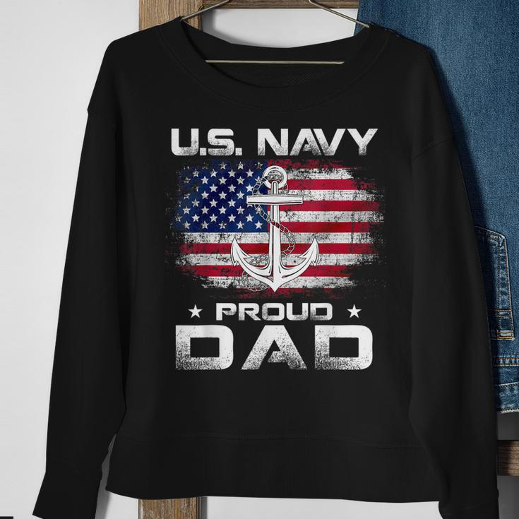 US Navy Proud Dad With American Flag Gift Veteran Day Sweatshirt Gifts for Old Women