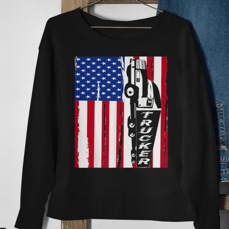 Usa Flag Truck Driver Design American Flag Trucker Sweatshirt Gifts for Old Women