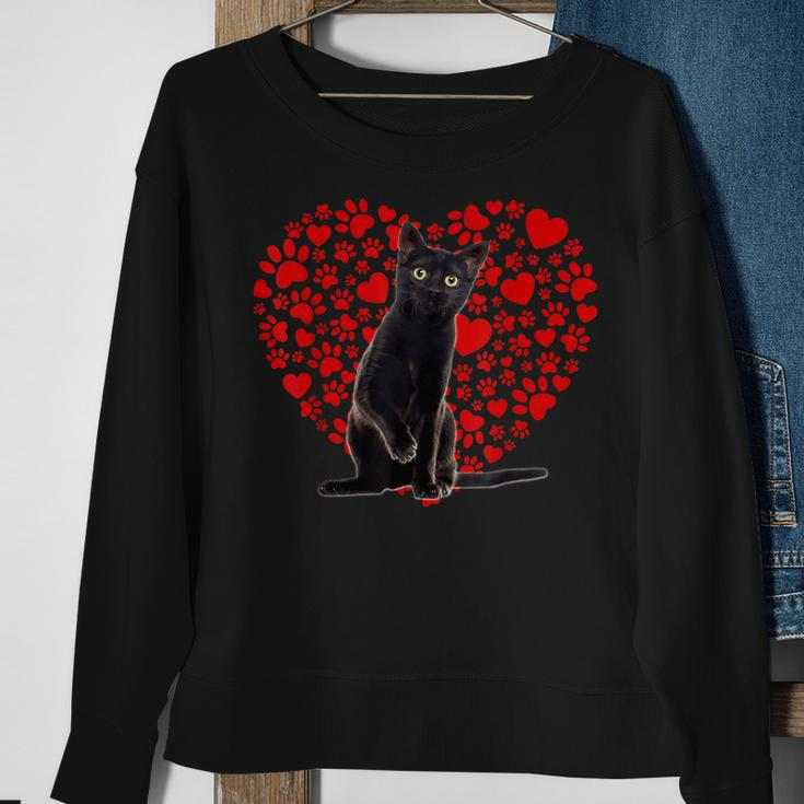 Valentines Day Cat Kitten Lover Paw Heart Black Cat Dad Mom Sweatshirt Gifts for Old Women