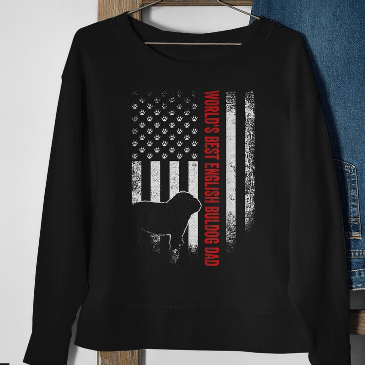 Vintage American Flag Worlds Best English Bulldog Dad Funny Sweatshirt Gifts for Old Women