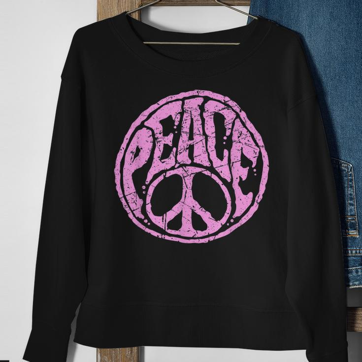 Vintage Pink Peace Sign 60S 70S Hippie Retro Peace Symbol Sweatshirt Gifts for Old Women