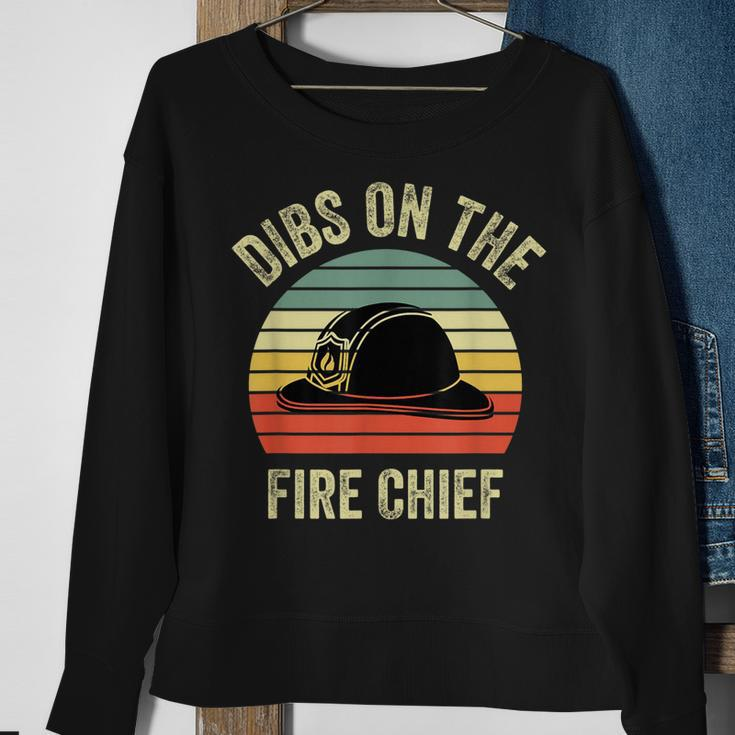 Vintage Retro Sunset Fire Fighters Dibs On The Fire Chief Sweatshirt Gifts for Old Women