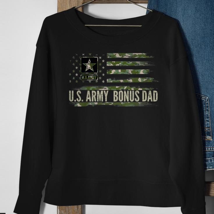 Vintage US Army Bonus Dad With Camo American Flag Veteran Sweatshirt Gifts for Old Women