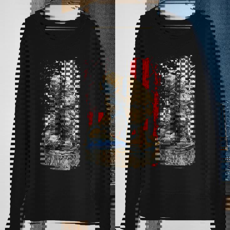 Vintage Us Flag Veteran Thank You Military Boot Veteran Day Sweatshirt Gifts for Old Women