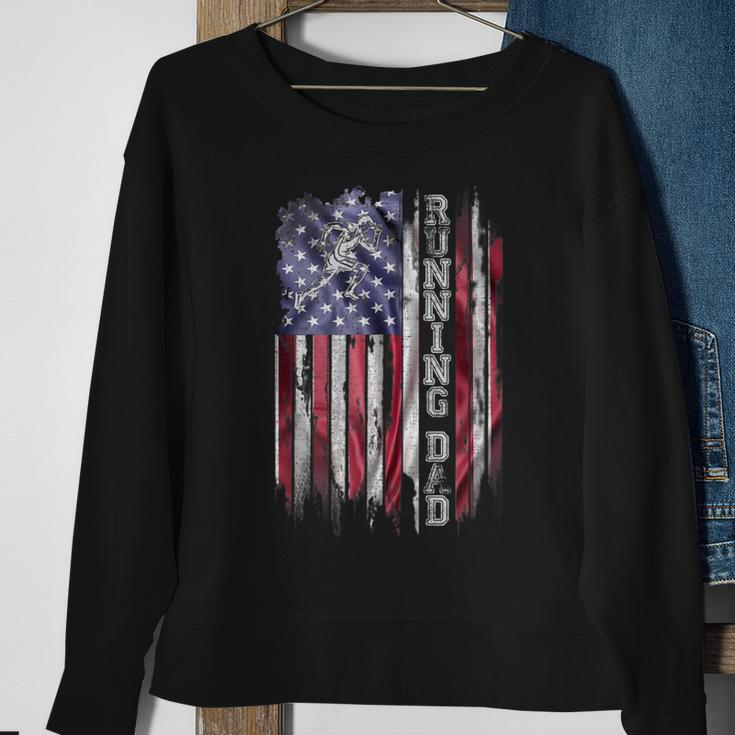 Vintage Usa Flag Proud Running Dad Runner Silhouette Funny Sweatshirt Gifts for Old Women