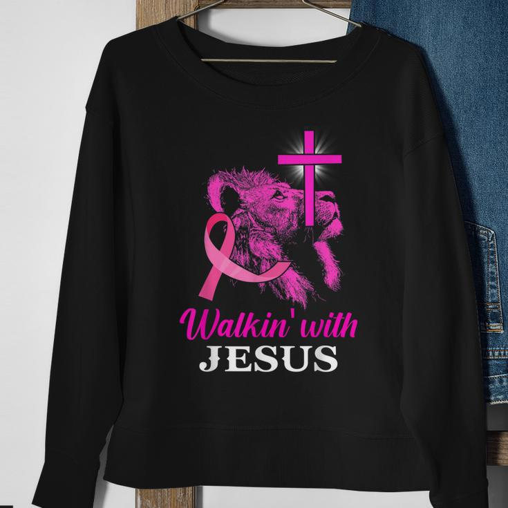 Walking With Jesus Lion Christian Cross Breast Cancer Women Sweatshirt Gifts for Old Women