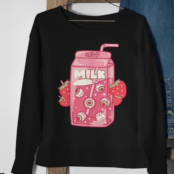 Weirdcore Aesthetic Kawaii Strawberry Milk Carton Eyeballs Sweatshirt Gifts for Old Women