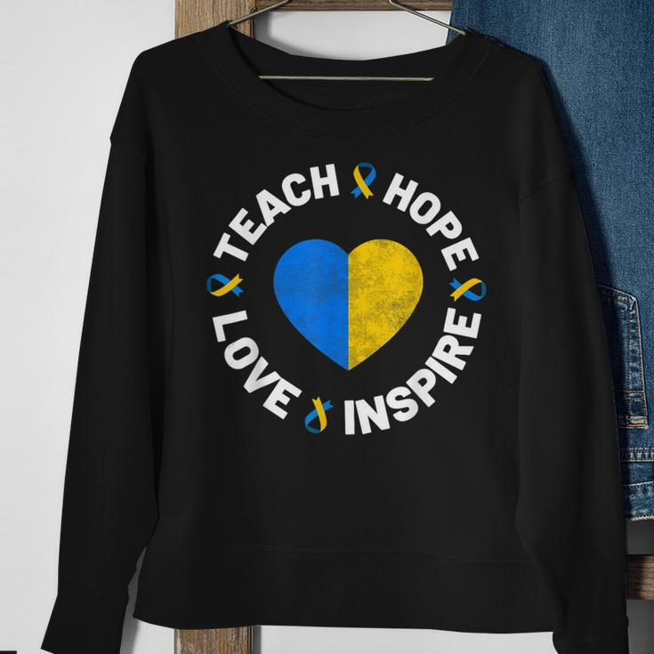 World Down Syndrome Day Awareness Ribbon Teach Hope Love T21 Sweatshirt Gifts for Old Women