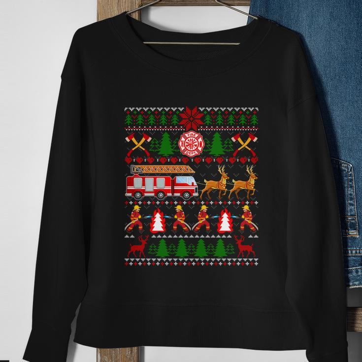Xmas Firefighter Lover Fire Truck Fire Ugly Christmas Gift Sweatshirt Gifts for Old Women