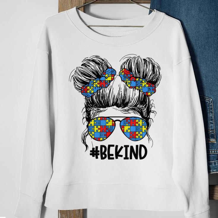 Be Kind Messy Bun Girls Kids Autism Awareness Kindness Month Sweatshirt Gifts for Old Women