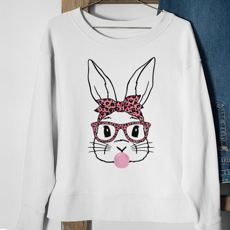 Cute Bunny Rabbit Face Leopard Glasses Girl Happy Easter Day Sweatshirt Gifts for Old Women
