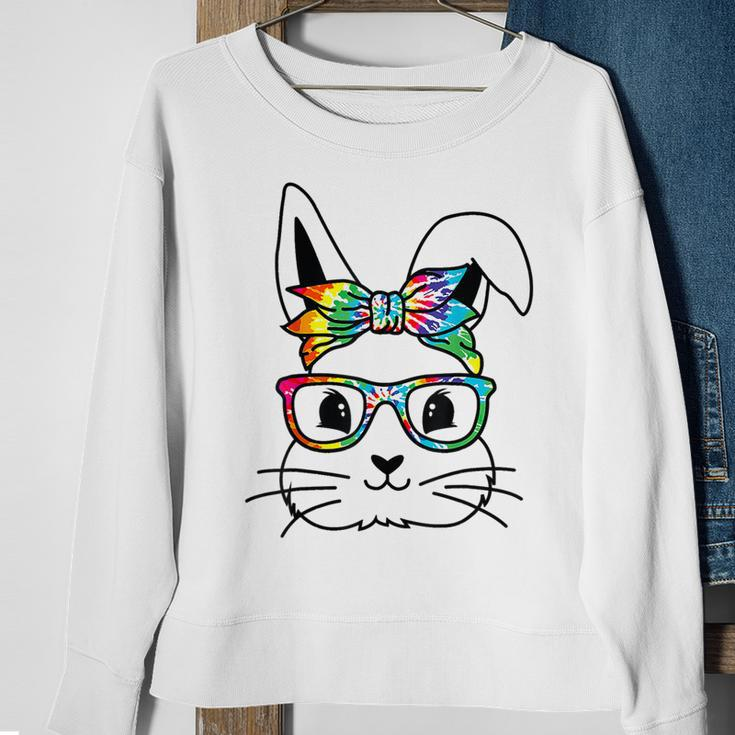 Easter Day Cute Bunny Rabbit Face Tie Dye Glasses Girl Sweatshirt Gifts for Old Women