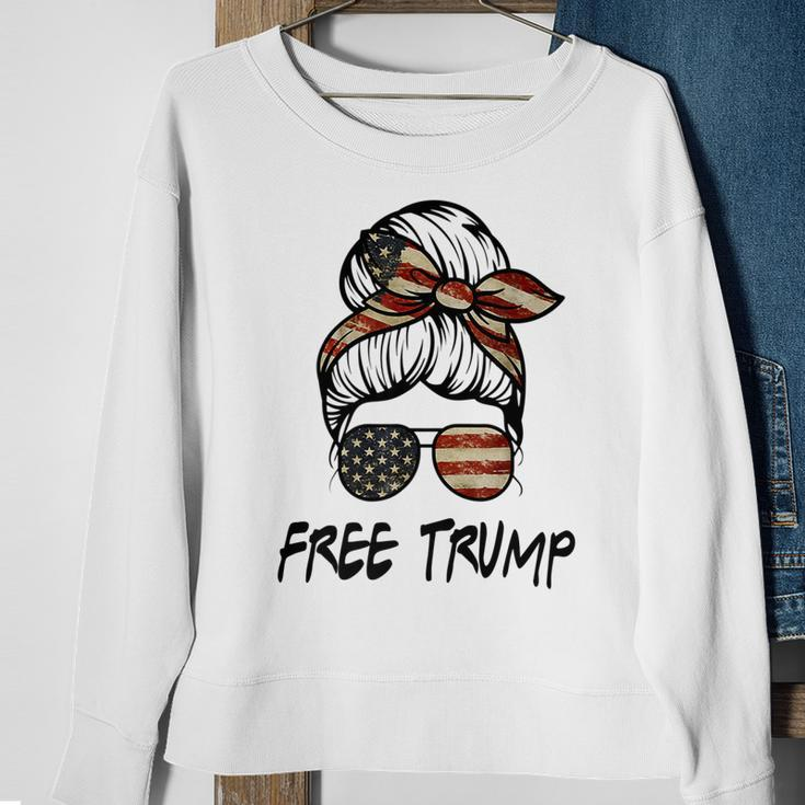 Free Donald Trump Messy Bun Republican Pro Trump Us Flag Sweatshirt Gifts for Old Women