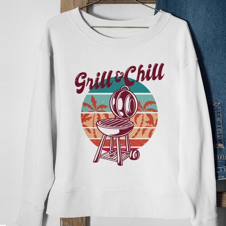 Grill And Chill Vacation Retro Sunset Sweatshirt Gifts for Old Women