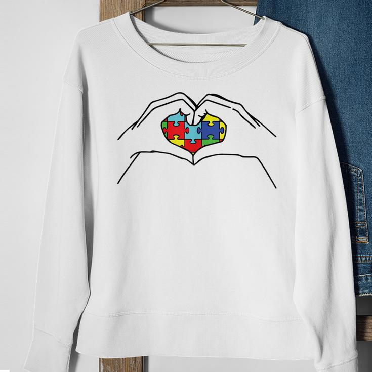 Hand Heart Autism Awareness Proud Autism Mom Sweatshirt Gifts for Old Women
