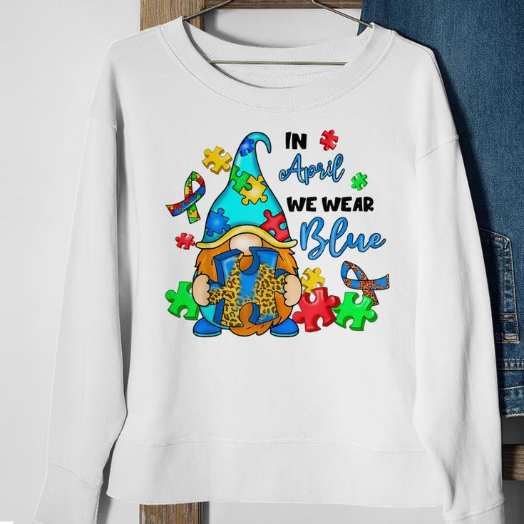 In April We Wear Blue Gnome Autism Awareness Month Sweatshirt Gifts for Old Women