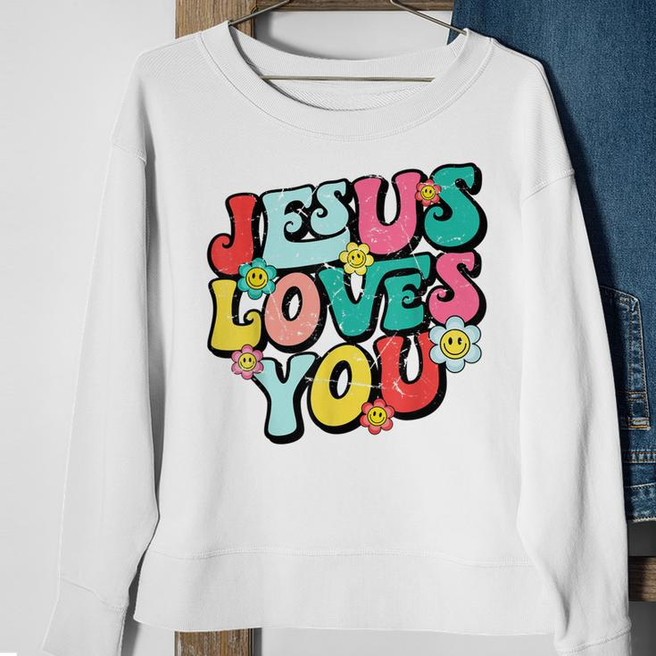 Jesus Loves You Retro Vintage Groovy Style Men Womens Sweatshirt Gifts for Old Women