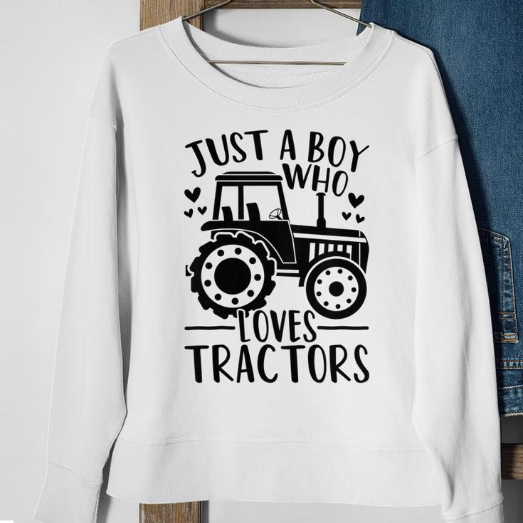 Kids Just A Boy Who Loves Tractors Cute Farm Farmer Tractor Lover Men Women Sweatshirt Graphic Print Unisex Gifts for Old Women