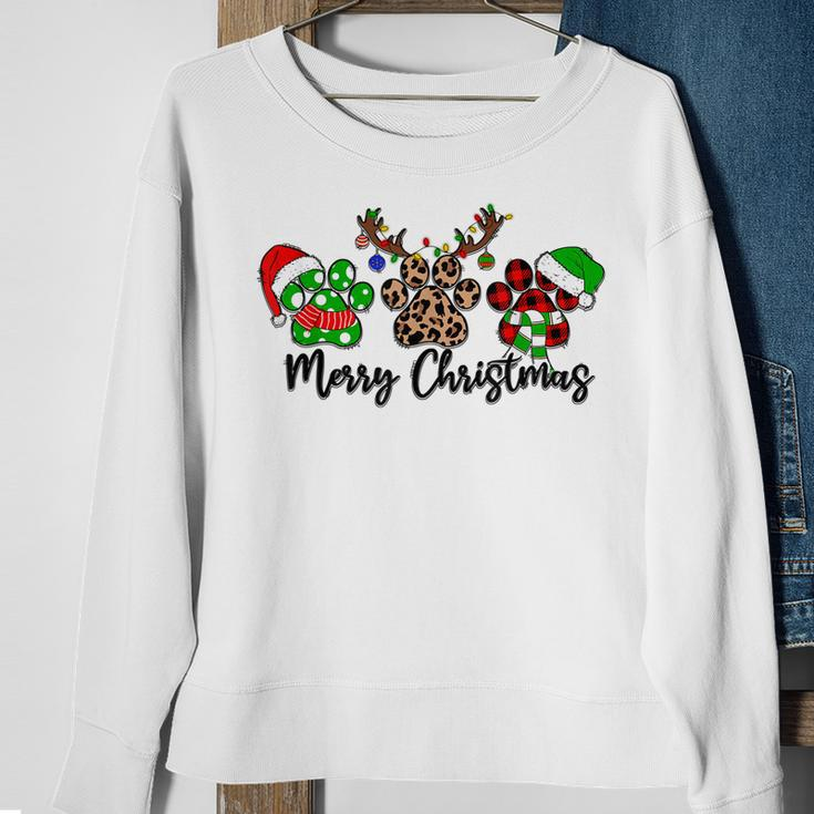 Merry Christmas Dog Paws Xmas Lights Leopard Buffalo Plaid Men Women Sweatshirt Graphic Print Unisex Gifts for Old Women