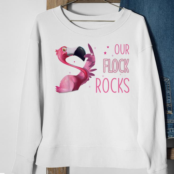 Our Flock Rocks Flamingo Mothers Day Funny Gift Sweatshirt Gifts for Old Women