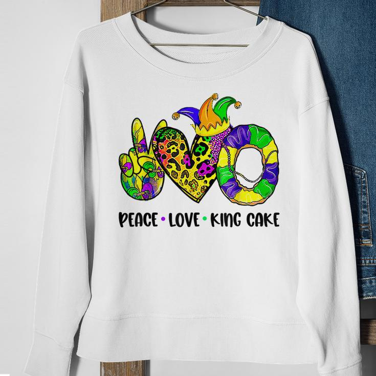 Peace Love King Cake Mardi Gras Carnival Costume Purple Sweatshirt Gifts for Old Women