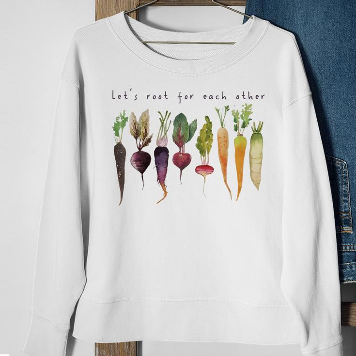 Retro Lets Root For Each Other Cute Veggie Funny Vegan Sweatshirt Gifts for Old Women