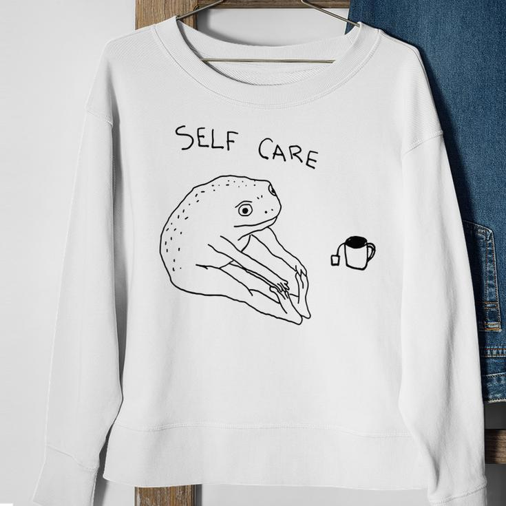 Self Care | Frog Drinking Tea Sweatshirt Gifts for Old Women