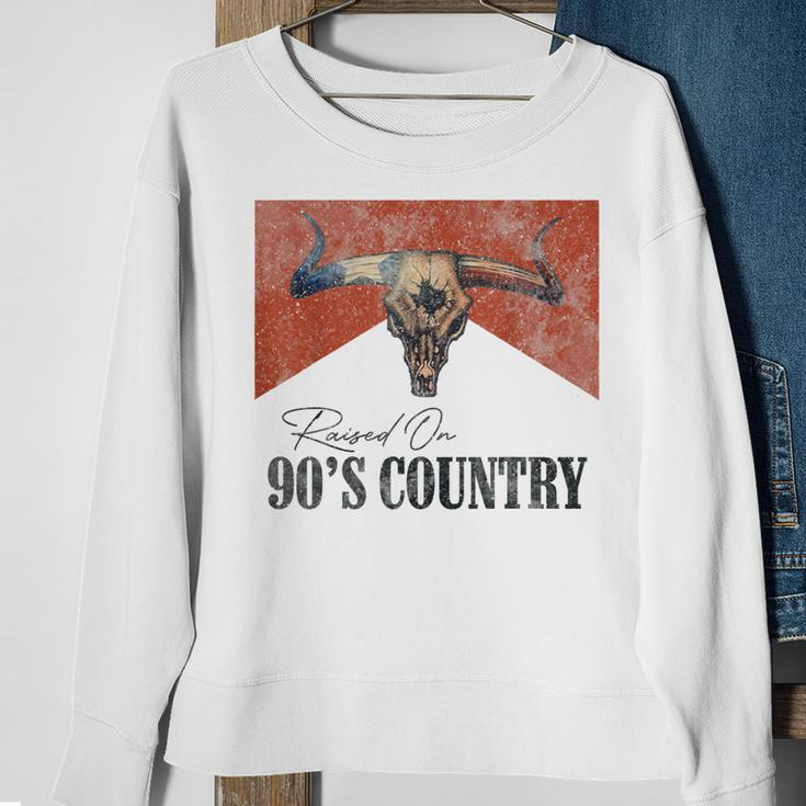 Vintage Raised On 90S Country Music Bull Skull Western Sweatshirt Gifts for Old Women