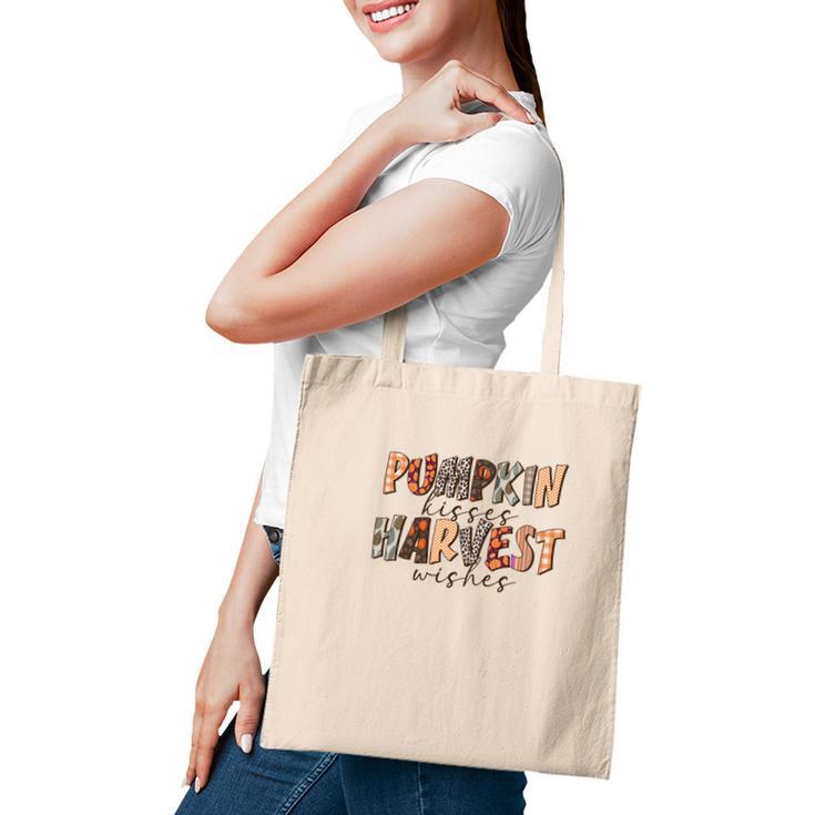 Funny Fall Pumpkin Kisses And Harvest Wishes Tote Bag