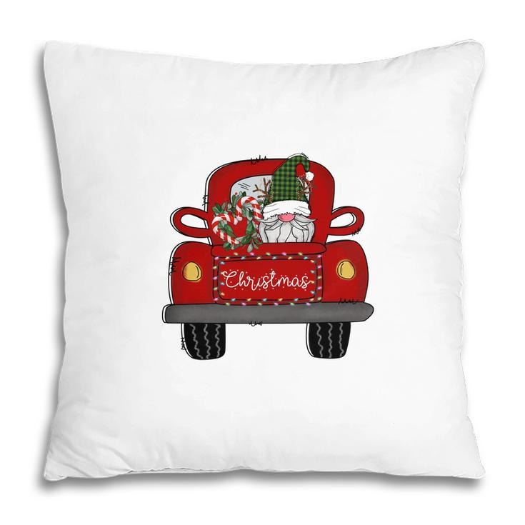 Funny Christmas Gnomes Red Truck Pillow