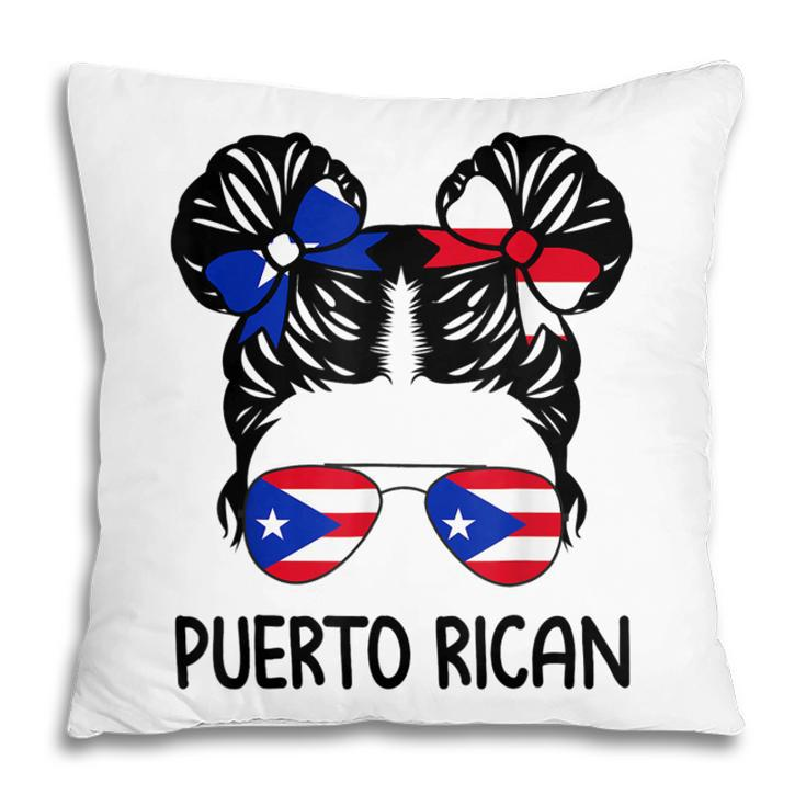 Puerto Rican Girl Messy Hair Puerto Rico Pride Womens Kids Pillow