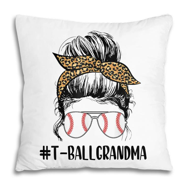 Tball Grandma Life Messy Bun Leopard Print Softball Grandma Pillow