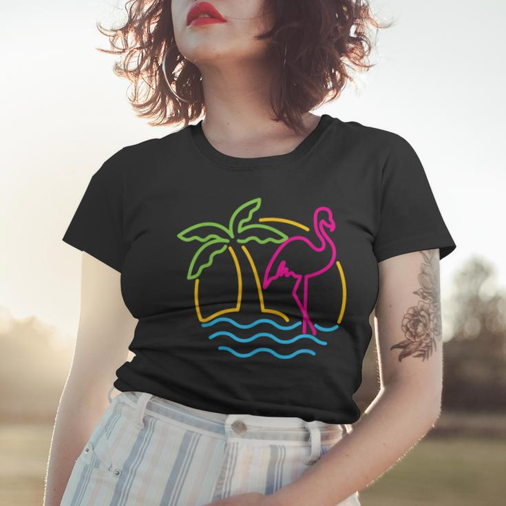 80S Vintage Miami Retro Neon Pink Flamingo Women T-shirt Gifts for Her