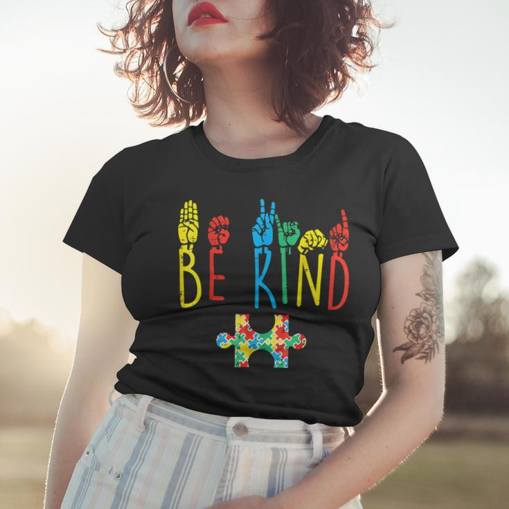 Be Kind Hand Sign Language Puzzle Autism Awareness Asl Mom Women T-shirt Gifts for Her