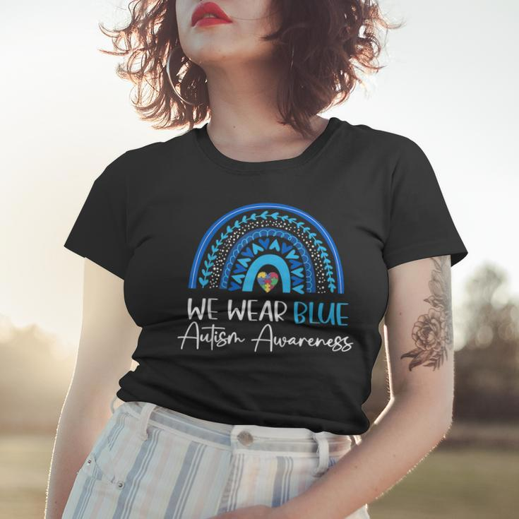 Blue Autism Awareness Month In April We Wear Blue Rainbow Women T-shirt Gifts for Her