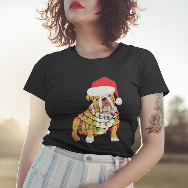 Bulldogs With Santa Hat And Lights Ugly Christmas Great Gift Women T-shirt Gifts for Her