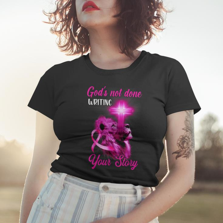 Christian Lion Cross Religious Quote Breast Cancer Awareness Women T-shirt Gifts for Her