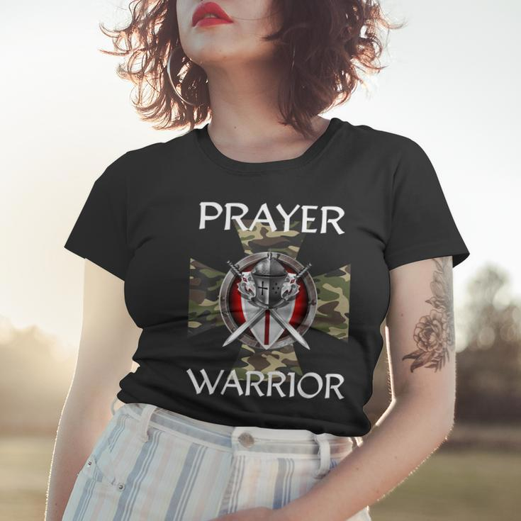 Christian Prayer Warrior Green Camo Cross Religious Messages Women T-shirt Gifts for Her