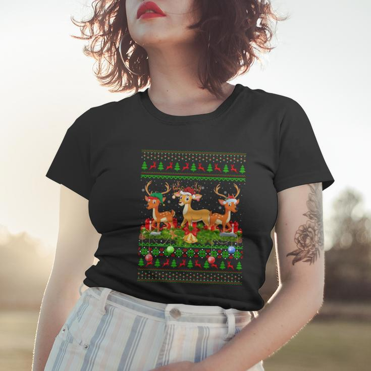 Deer Lover Xmas Lighting Santa Ugly Deer Christmas Funny Gift Women T-shirt Gifts for Her