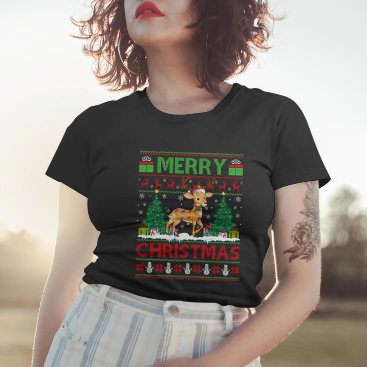 Deer Lover Xmas Tree Lights Ugly Santa Deer Christmas Great Gift Women T-shirt Gifts for Her