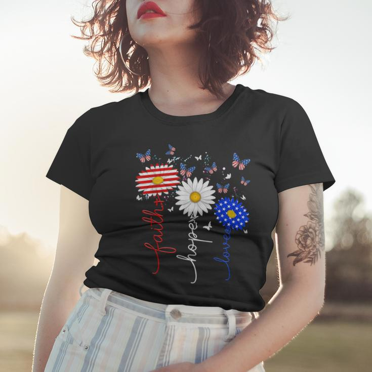 Faith Hope Love Butterfly Daisy 4Th Of July Christians God Women T-shirt Gifts for Her